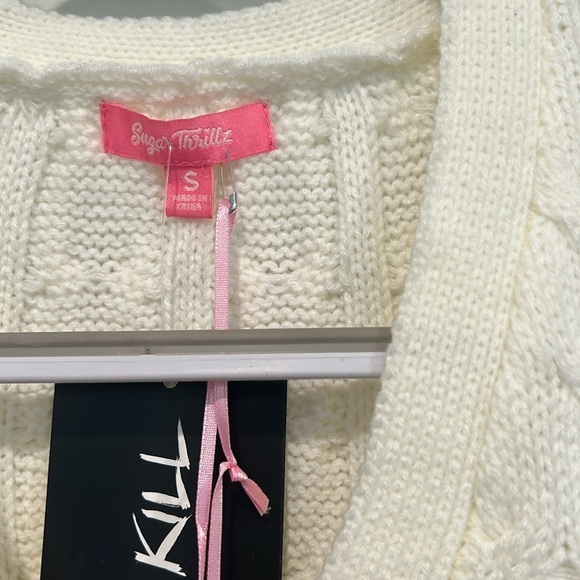 Dolls Kill Cream Cardigan with Pink and Green Mushroom Embroidery small new - Picture 2 of 5